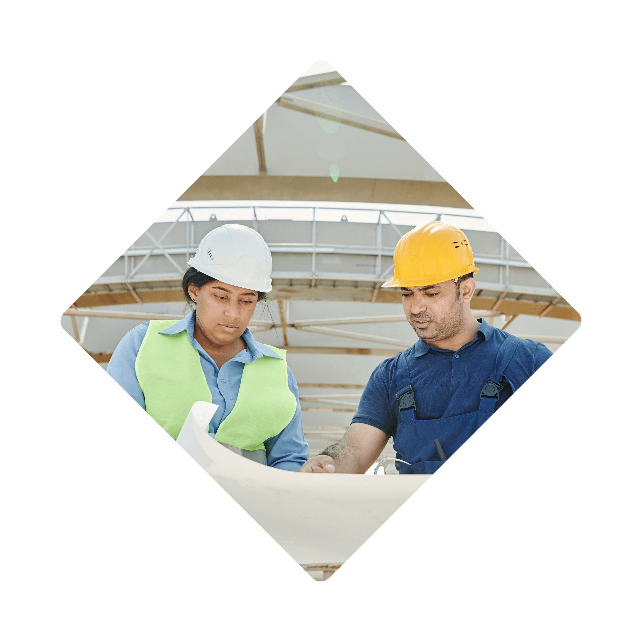 Uebernahme zwei Ingenieure auf der Baustelle planend